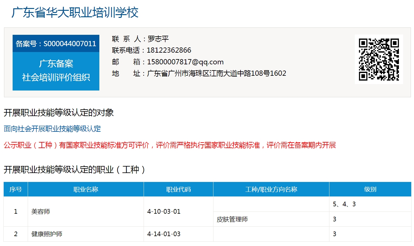 广东省华大职业培训学校职业技能等级认定社评组织