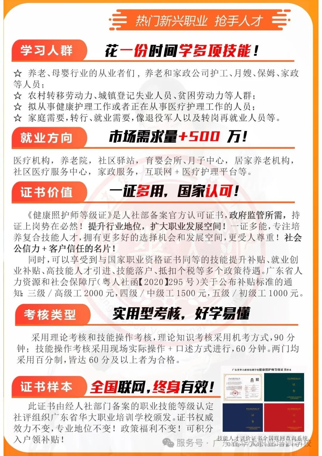 广州市华大学校健康照护师等级证书报名